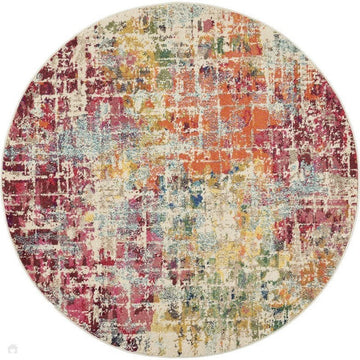Celestial CES13 Modern Abstract Soft Durable Low Profile Short Pile Pink/Multi Round Rug-Nourison-Rug Love - The Most Loved Rug Store